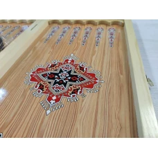 Нарды деревянные подарочные с цветным рисунком и полем для шашек Зеленый узор средние 50 см