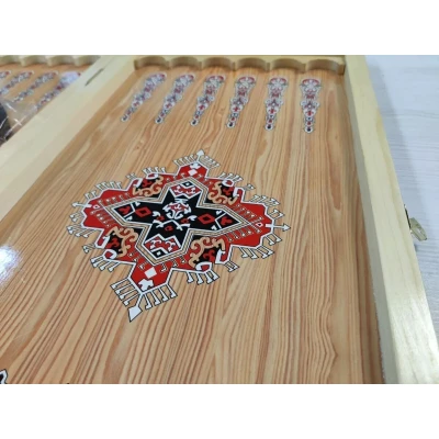 Нарды деревянные подарочные с цветным рисунком и полем для шашек Зеленый узор средние 50 см