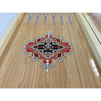 Нарды деревянные подарочные с цветным рисунком Синий узор средние 50 см