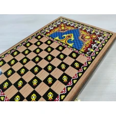 Нарды деревянные подарочные с цветным рисунком Синий узор средние 50 см