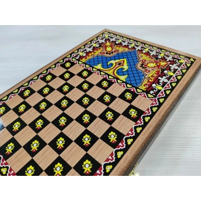 Нарды деревянные подарочные с цветным рисунком Синий узор средние 50 см