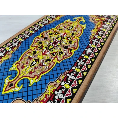 Нарды деревянные подарочные с цветным рисунком Синий узор средние 50 см
