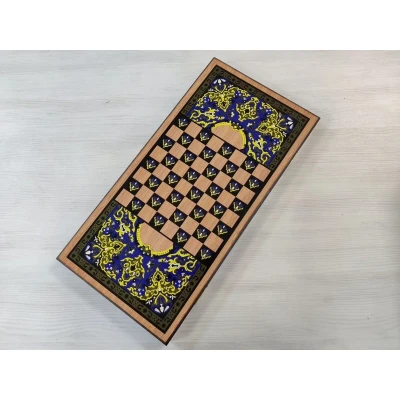 Нарды деревянные подарочные с цветным рисунком и полем для шашек Сокол средние 50 см