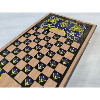 Нарды деревянные подарочные с цветным рисунком и полем для шашек Сокол средние 50 см