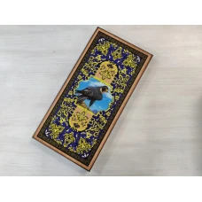 Нарды деревянные подарочные с цветным рисунком и полем для шашек Сокол средние 50 см