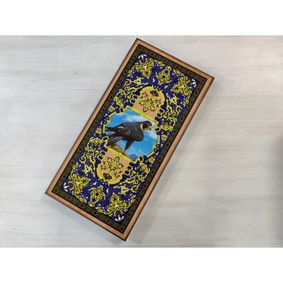 Нарды деревянные подарочные с цветным рисунком и полем для шашек Сокол средние 50 см