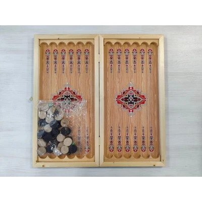 Нарды деревянные подарочные с цветным рисунком и полем для шашек Сокол средние 50 см