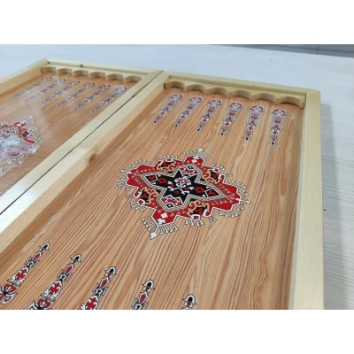 Нарды деревянные подарочные с цветным рисунком и полем для шашек Сокол средние 50 см