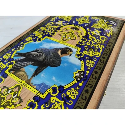 Нарды деревянные подарочные с цветным рисунком и полем для шашек Сокол средние 50 см