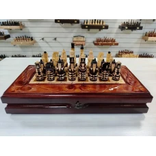 Шахматы подарочные ручной работы Львы большие с нардами и шашками