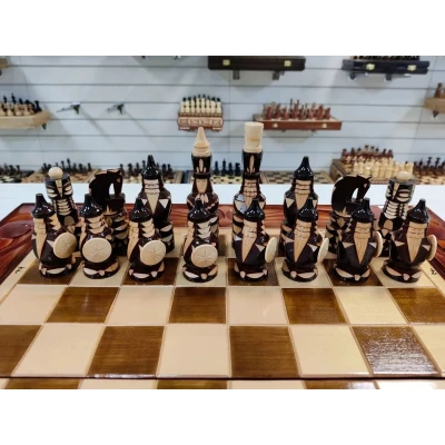 Шахматы подарочные ручной работы Львы большие с нардами и шашками