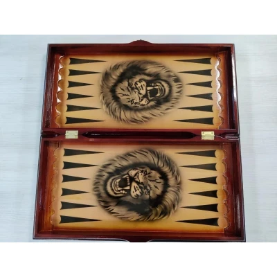 Шахматы подарочные ручной работы Львы большие с нардами и шашками