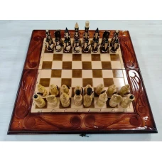 Шахматы подарочные ручной работы Львы большие с нардами и шашками