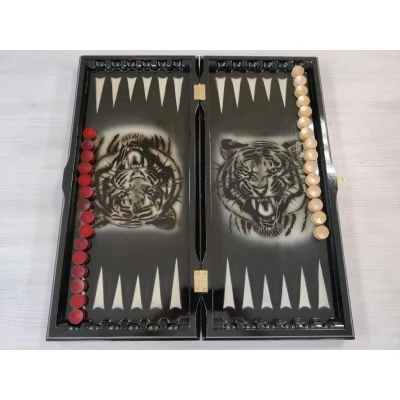 Нарды резные ручной работы Тигр черные большие