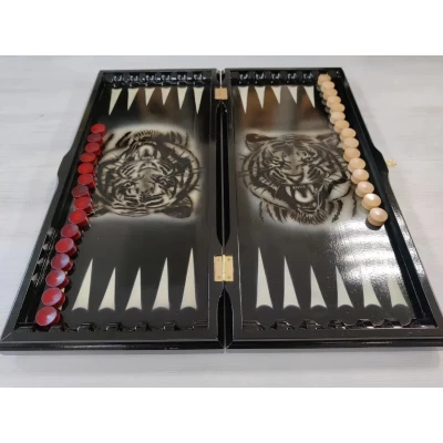 Нарды резные ручной работы Тигр черные большие