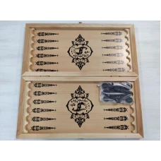 Нарды деревянные светлые узор большие 60 на 60 см с полем для шашек