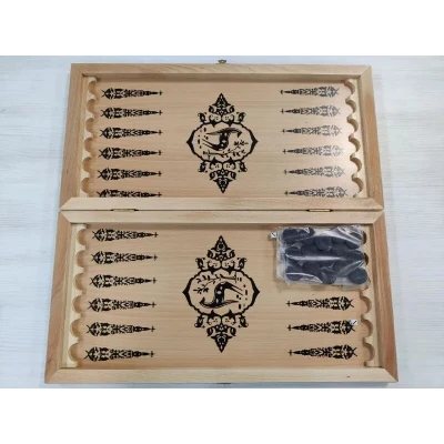 Нарды деревянные светлые узор большие 60 на 60 см с полем для шашек