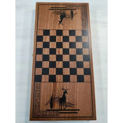 Нарды деревянные темные узор большие 60 на 60 см с полем для шашек