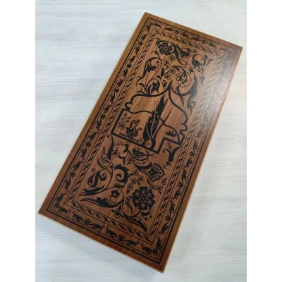 Нарды деревянные темные узор большие 60 на 60 см с полем для шашек