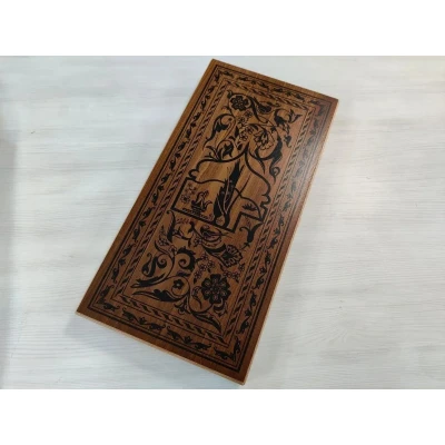 Нарды деревянные темные узор большие 60 на 60 см с полем для шашек