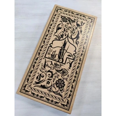 Нарды деревянные светлые узор большие 60 на 60 см с полем для шашек