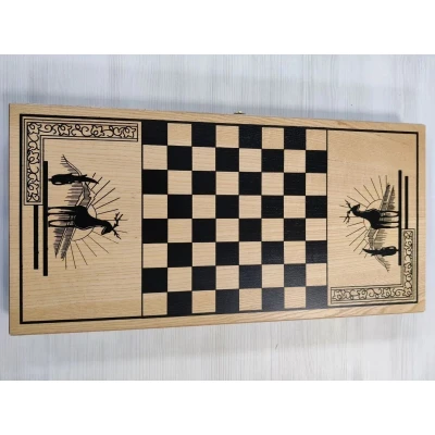 Нарды деревянные светлые узор большие 60 на 60 см с полем для шашек