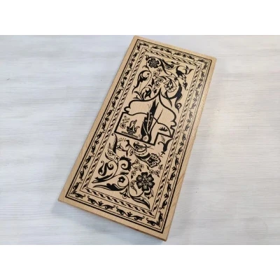 Нарды деревянные светлые узор большие 60 на 60 см с полем для шашек