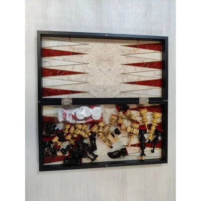 Шахматы подарочные Презент под красный мрамор 3 в 1