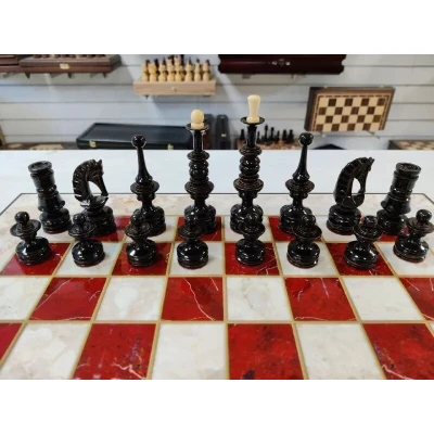 Шахматы подарочные Презент под красный мрамор 3 в 1