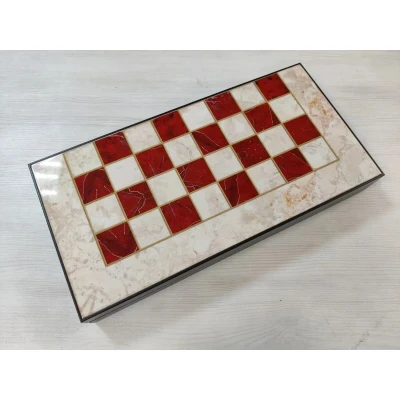 Шахматы подарочные Презент под красный мрамор 3 в 1