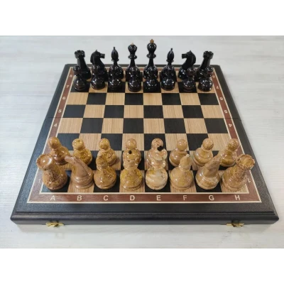 Шахматы подарочные из карельской березы на доске из черного дерева 45 на 45 см