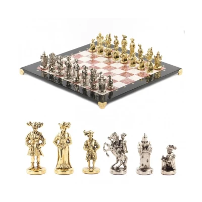 Шахматы подарочные Средневековье лемезит, мрамор, змеевик 44 на 44 см