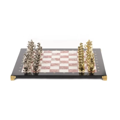 Шахматы подарочные Средневековье лемезит, мрамор, змеевик 44 на 44 см