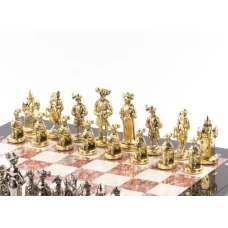 Шахматы подарочные Средневековье лемезит, мрамор, змеевик 44 на 44 см