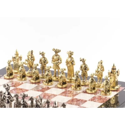 Шахматы подарочные Средневековье лемезит, мрамор, змеевик 44 на 44 см