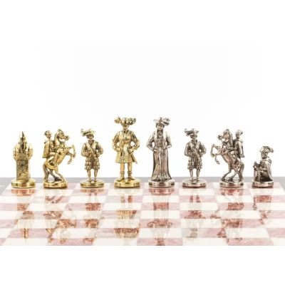 Шахматы подарочные Средневековье лемезит, мрамор, змеевик 44 на 44 см