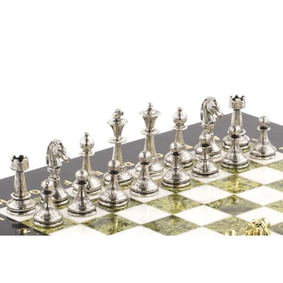 Шахматы подарочные каменные Стаунтон 28 см мрамор змеевик
