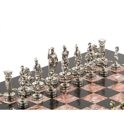 Шахматы подарочные Римские воины змеевик, креноид 28 на 28 см