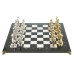 Шахматы каменные с металлическими фигурами Атлант большие мрамор змеевик