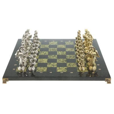 Шахматы подарочные с металлическими фигурами Битва 40 на 40 см змеевик