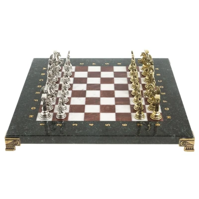 Шахматы каменные "Подвиги Геракла" 28x28 см мрамор лемезит