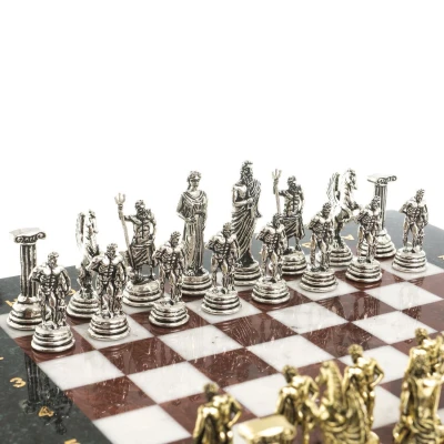 Шахматы каменные "Подвиги Геракла" 28x28 см мрамор лемезит