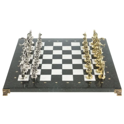 Шахматы металлические с каменными поле Минотавр змеевик мрамор 36 см