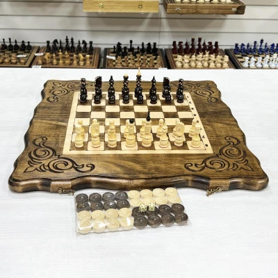 Шахматы нарды шашки резные Узорные 50 см, Artash