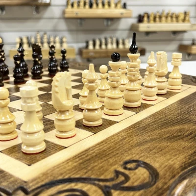 Шахматы нарды шашки резные Узорные 50 см, Artash