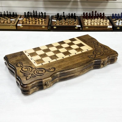 Шахматы нарды шашки резные Узорные 50 см, Artash