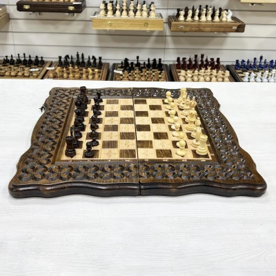 Шахматы нарды шашки резные Узор 50 см, Artash