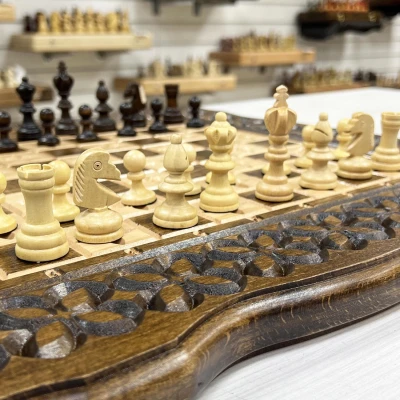 Шахматы нарды шашки резные Узор 50 см, Artash