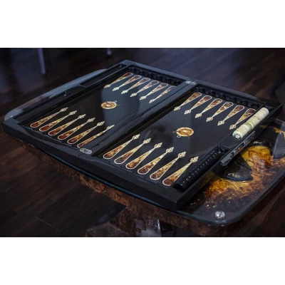 Нарды янтарные Бык Тотем из мореного дуба