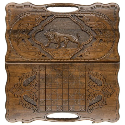 Нарды резные "Лев 3" с ручкой 60, Haleyan